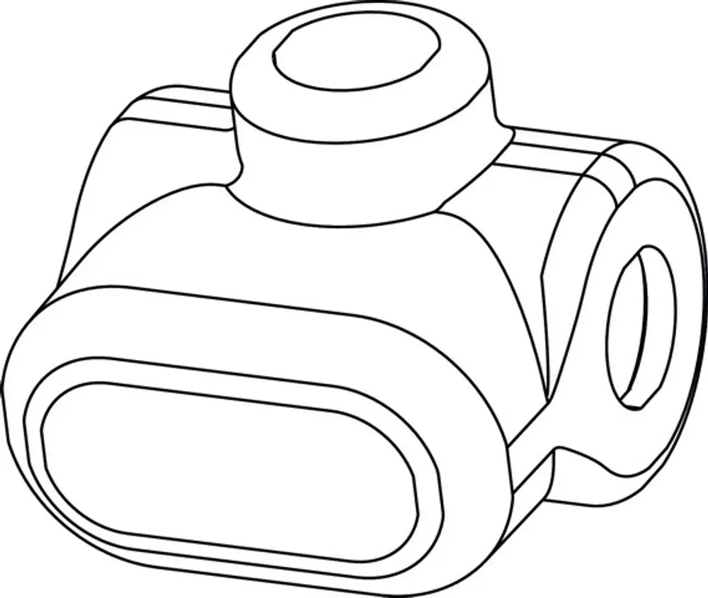 HEIMEIER Wärmedämmschale in technischer Darstellung, Teil des Heizsystems von IMI Hydronic Engineering, mit Anschluss und Entleerungsöffnung.